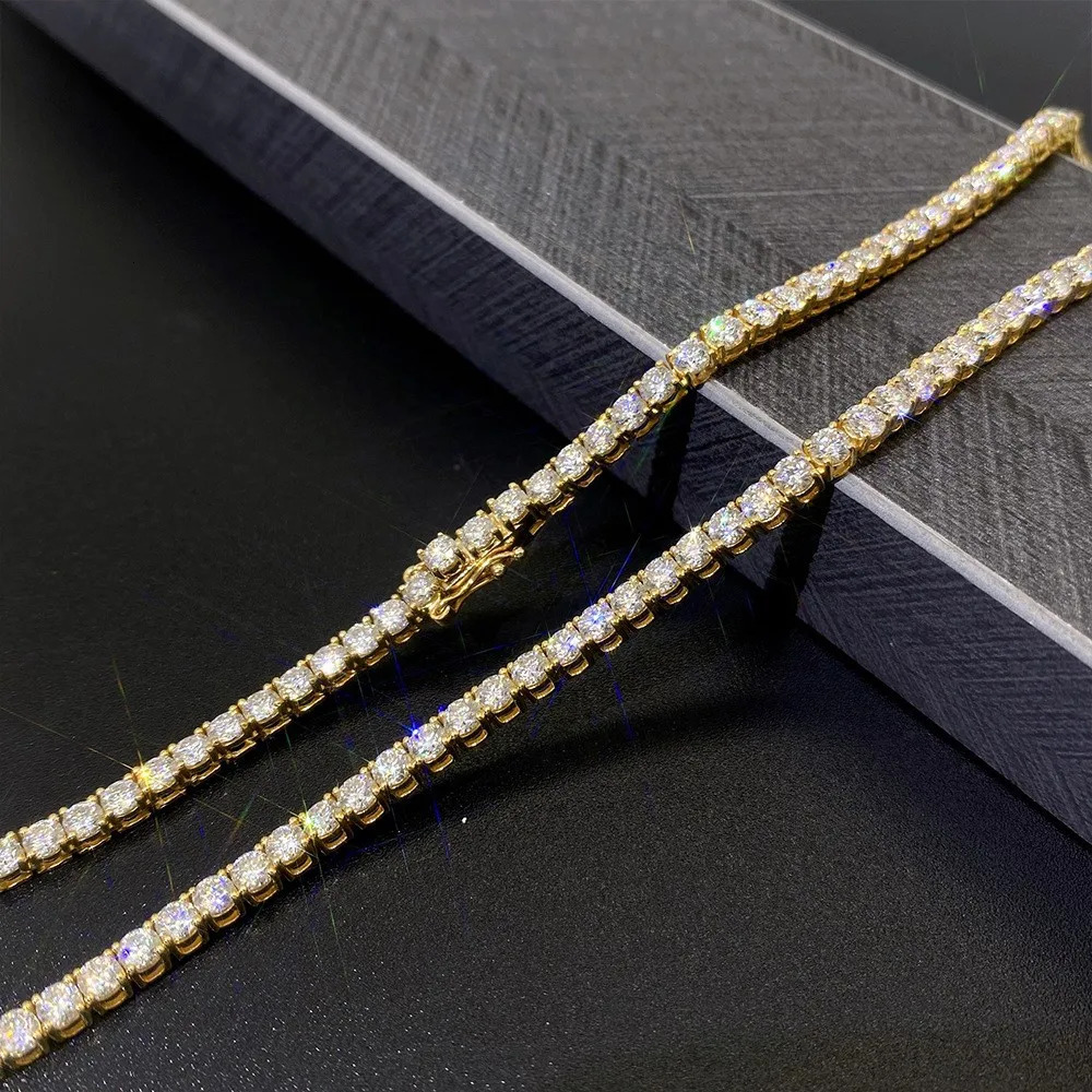FEOBUR 2.5mm Full Moissanite Tennis Bracelets for Women Men 18k Gold Plated S925 Silver Diamonds Chain Bracelet Party Jewelry