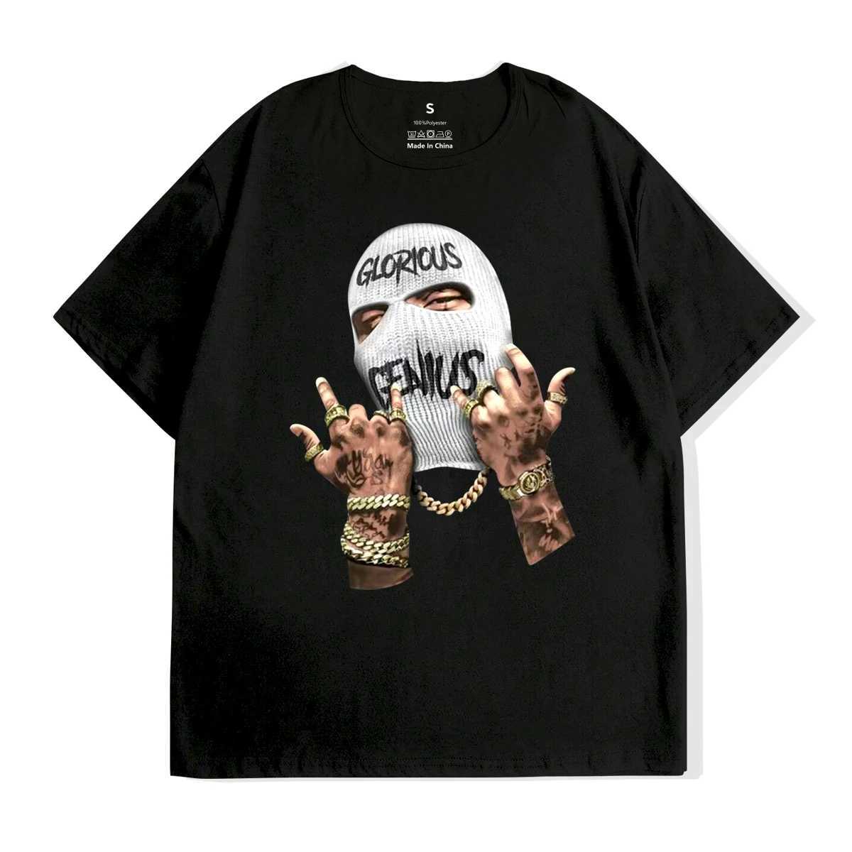 Mysterious masked head like summer mens T-shirt printing comfortable leisure summer round-necked loose short-sleeved elastic sT250319