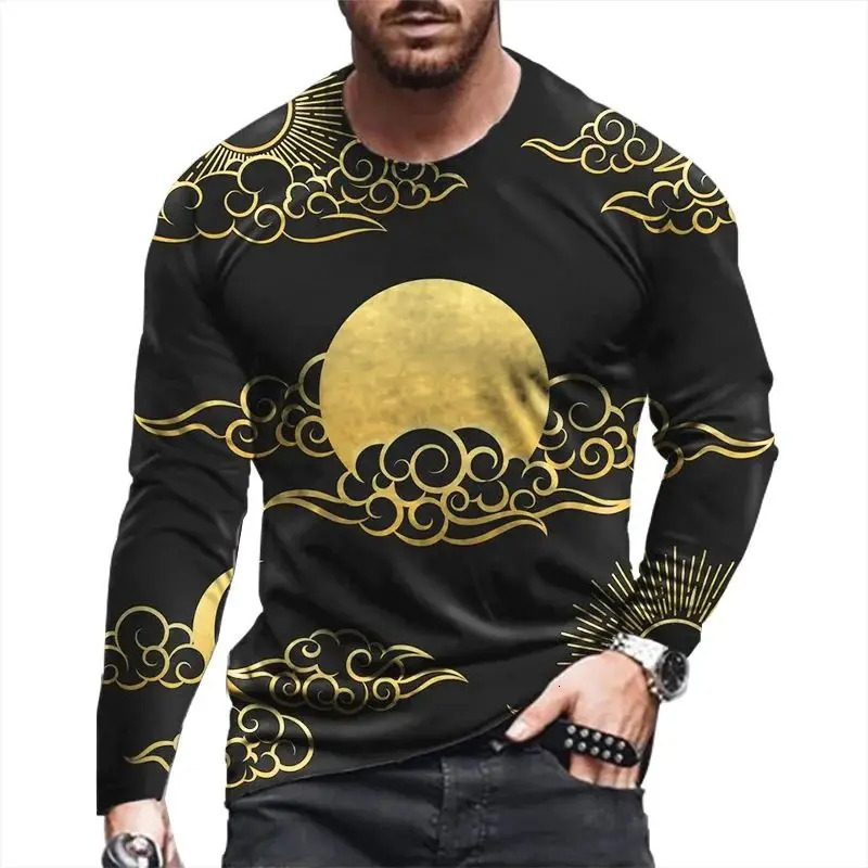 SpringSummer Mens Casual Trend Sunflower Pattern Tshirt Loose Street Personalized Oneck Long Sleeve Clothing 6XL 250318