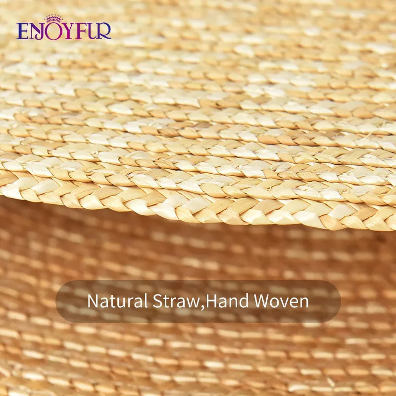 ENJOYFUR Women Summer Visor Hats Natural Straw Empty Top Beach Hat Quality Wide Large Brim Unisex Couple Travel Sun Caps 250320