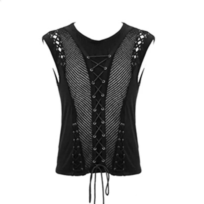 Summer Fashion Rock Punk Sleeveless T-shirt Hollow Belt Mens Tank Top Sexy Performance Transparent Tank Top 250318