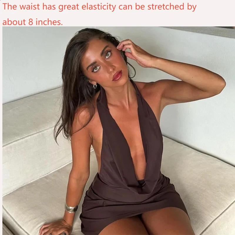 Sexy Mini Dres Summer Solid Fashion Vneck Backless Sleeveless Bodycon Halter Dresses Casual Elegant Party Basic 250319
