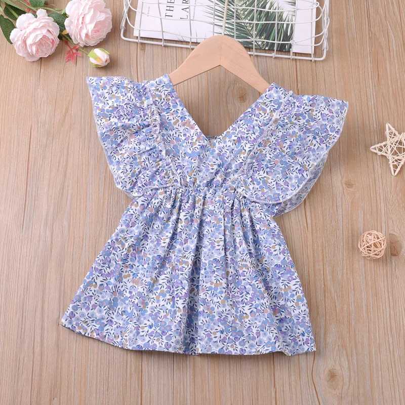 Summer Floral Flying Sleeve Top For Girl Blouse For Girls T-Shirts Children Clothes Young Children Girl ClothesT250320