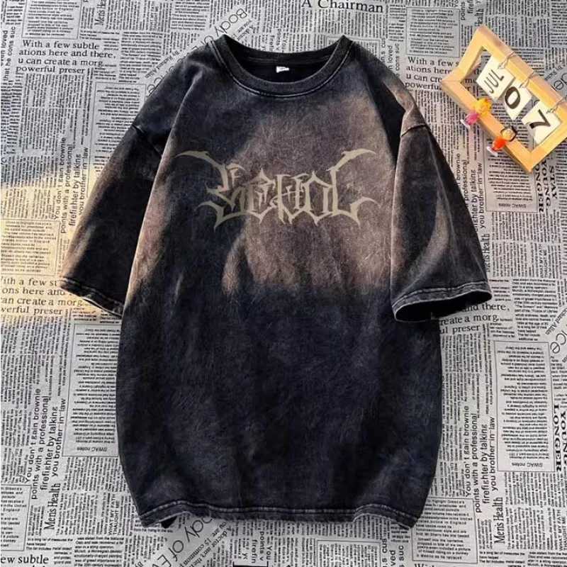 Aesthetic Romantic Rose Vintage Print Plus Size T-shirts American Streetwear Washed Cotton Large Top 2024 New Summer T-shirt Y2kT250320