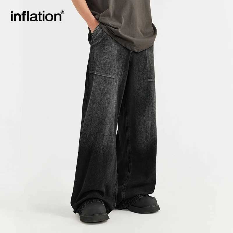 Inflatable mens loose jeans 2024 fashionable street wide leg denim TrouserT250319