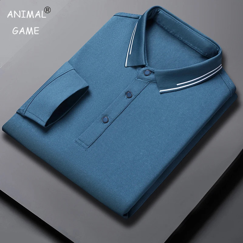 mens polo shirt spring cotton long sleeved casual loose business top 250318