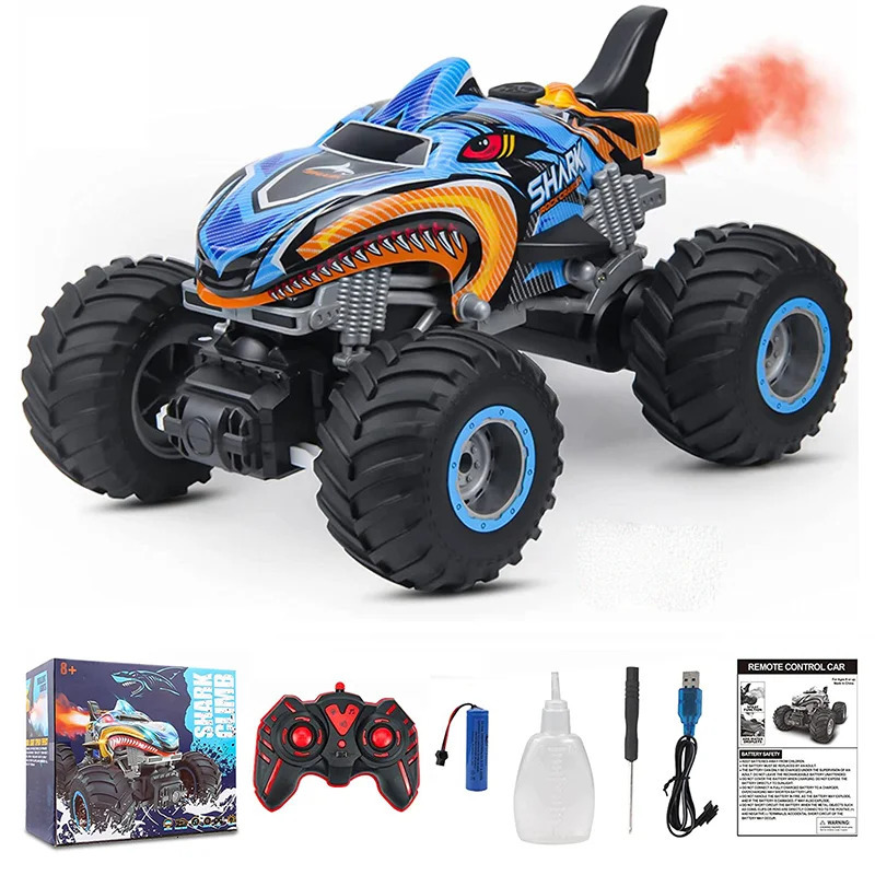 2.4GHz Remote Control car Monster Shark RC Car Electric Trucks Stunt Vehicle Sound Light Spray Toys for Boys Kids Children Gift 250320