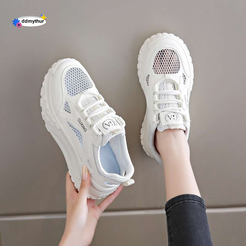 CRLAYDK 2024 Summer Fashion Women's Chunky Sneakers Hollow Out Mesh Platform Lace Up Casual Dad Shoes Walking Nurse Tennis ddmythur