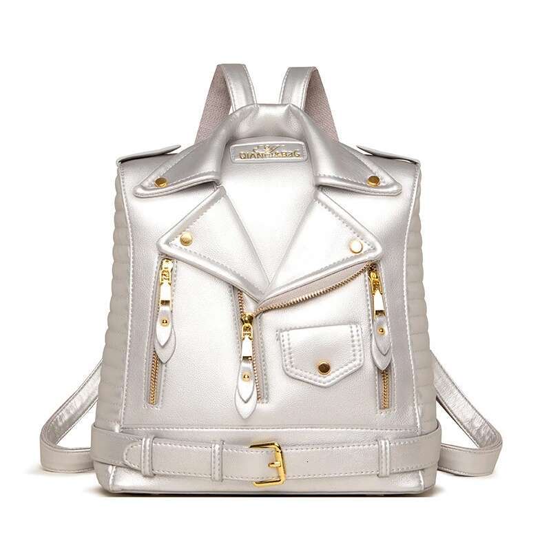Personality Unisex Collar Female Waterproof Large Capacity Anti-Theft Special Design Bag Cool Girl PU Leather Jacket Backpack