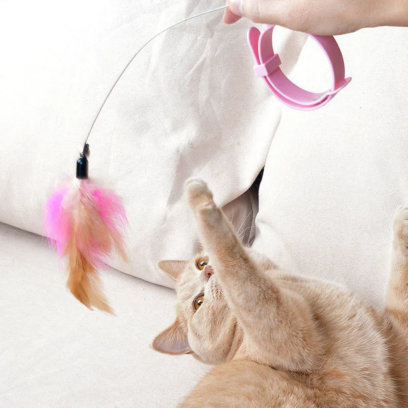 Funny Interactive Cat Toys Silica Collar Feather Teaser Stick With Bell Kitten Playing Wand Training Pet Supplies 250320