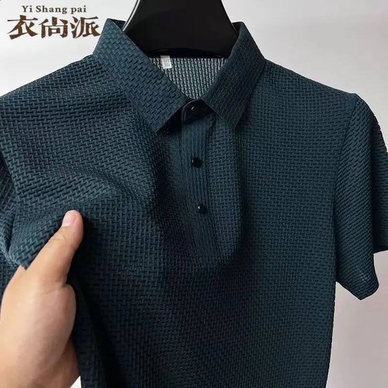 British style casual mens polo shirt summer solid short sleeved tee bamboo fiber ice silk material mens golf knitted polo 250317