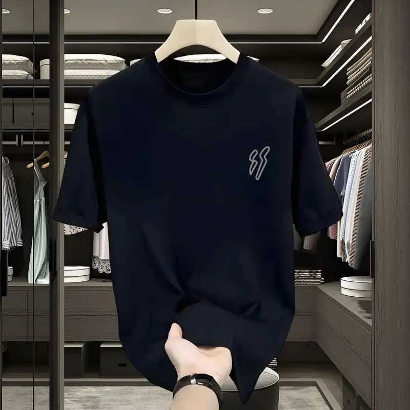 Minimalist Pure Cotton Summer New Mens Pullovers Classic Crew Neck Printed Letter All-match Loose Short Sleeve T-shirt TopsT250319