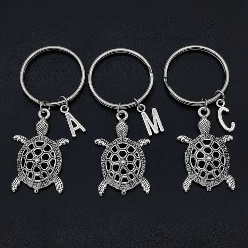 26 Letters Initial Keychain Turtle Pendant Key Chain Cute Turtle Charm Keyring Turtle Lover Jewelry GiftsXJ250319