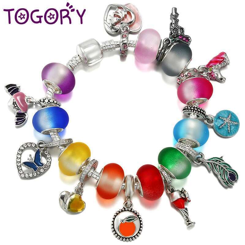 41 Style Silver Plated Snake Chain Charm Bracelets For Women With Colour Bead Pendant DIY Bracelets Fashion Jewelry Dropshipping