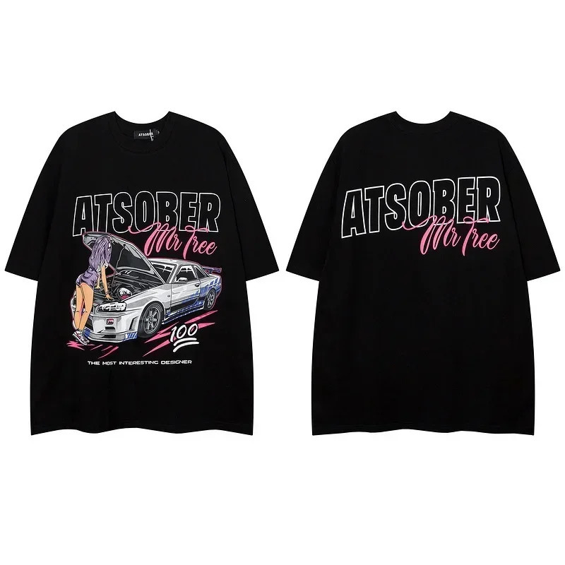 Men Gothic TShirt Short Sleeve Race Car Print Casual Round Neck 2024 Oversized T Shirt Clothing Graphic Shirts 250320