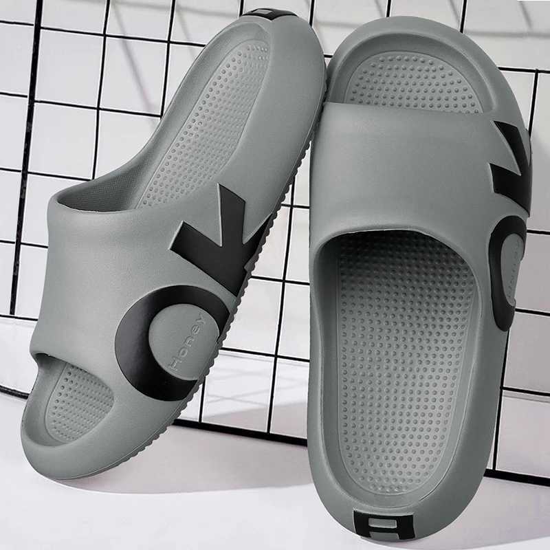 Mens sandals and sliders printed with letters casual and durable non slip open toe thick sole slider suitable for entry Y250320