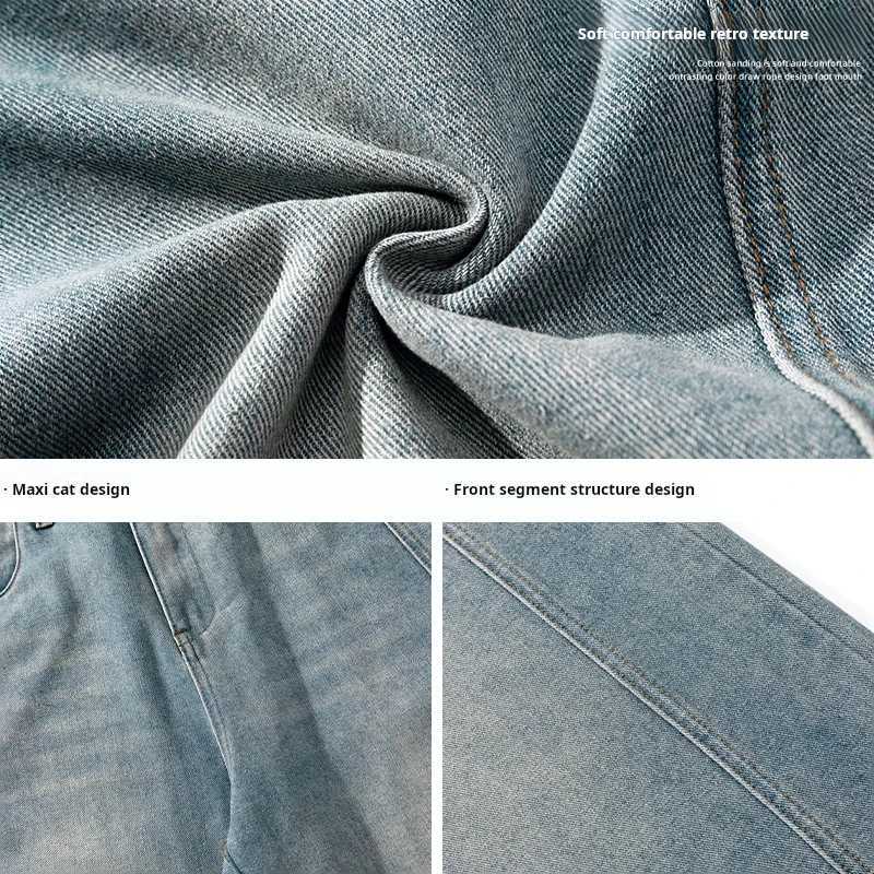 Hanlu 2025 Spring New Mens retro washed oversized jeans separating structural curves from trend brands and loose fashion TrousersT250319