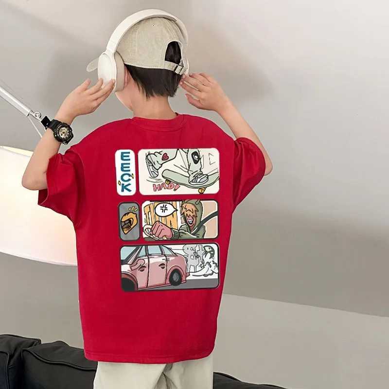 2024 Summer Childrens Clothing Street Clothing Fashion Cartoon Printed T-shirt 100% Cotton Top T-shirt Childrens Short Sleeve Boys and Girls ClothingT