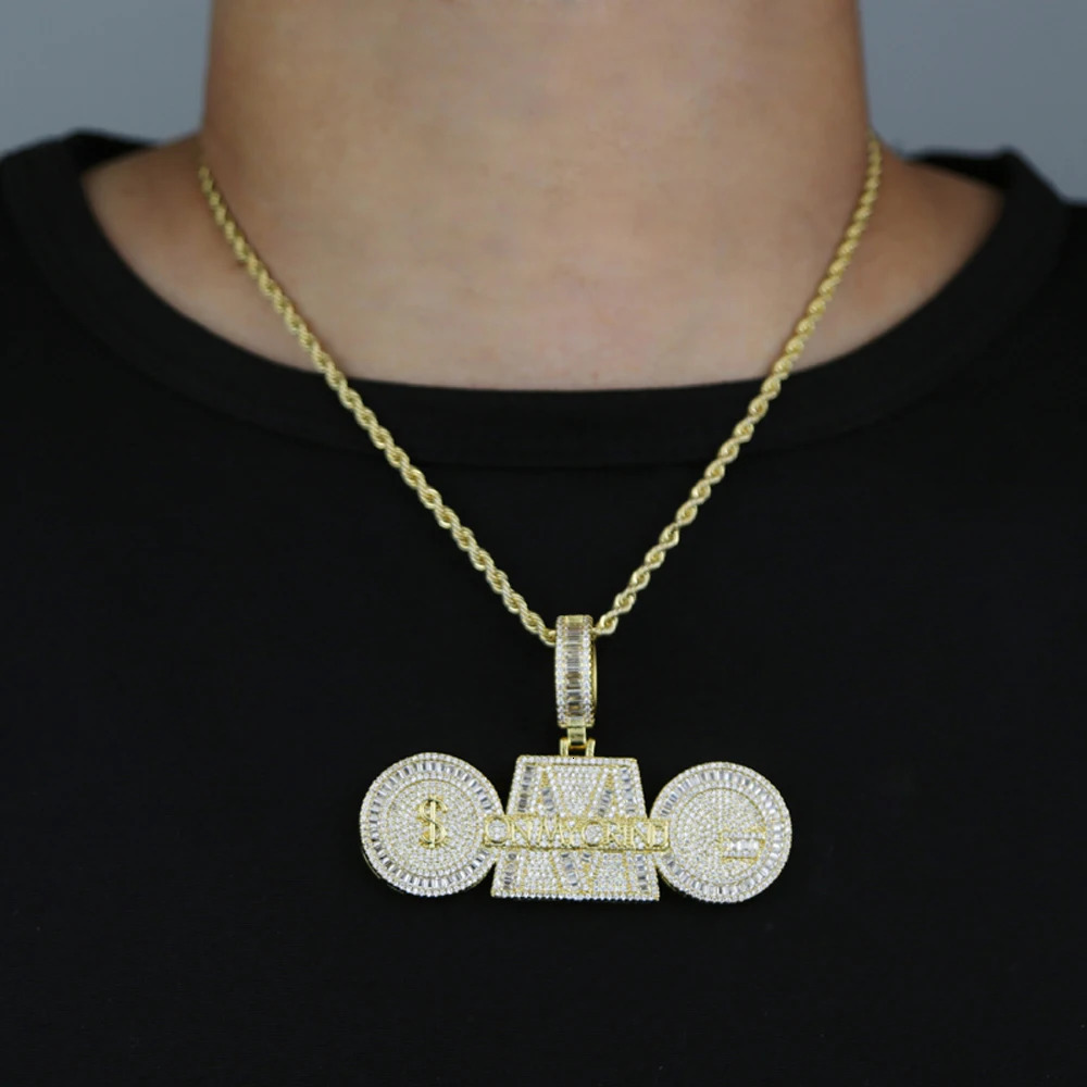 Iced Out Bling Letter On My On My Crind Pendant Necklace Gold Color Full CZ Zircon OMC Charm Men Fashion Hip Hop Jewelry 250320