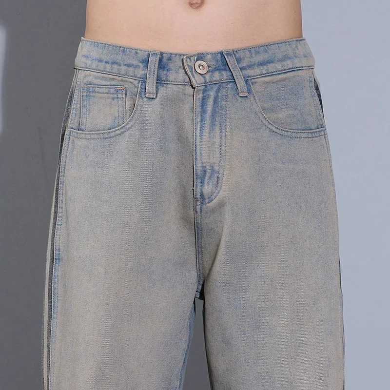 2025 New Mens High Street American Jeans Straight Korean Casual Trouser Fashion Retro Wide Mens Personalized JeansT250319