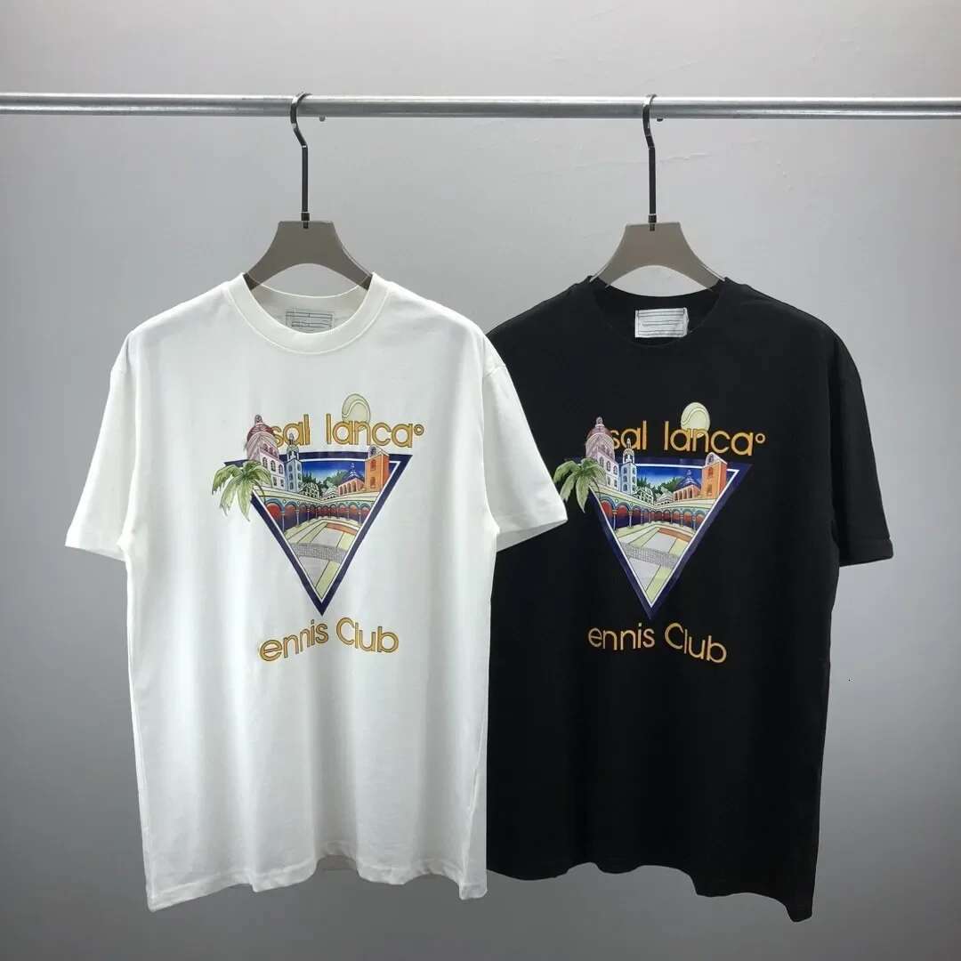 Men's Casual Round Neck Short Sleeve T-Shirt Castle Tennis Letter Print Loose Fit Streetwear Vintage Brands High Quality