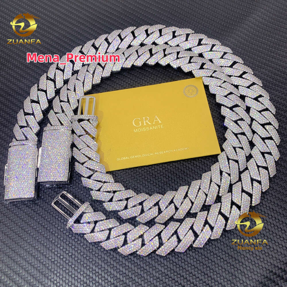 Necklace moissanite chain cuban link chainjewelry for men pass diamond tester jewelry Silver 925 w20mm 3row necklace VVS moissanite iced out