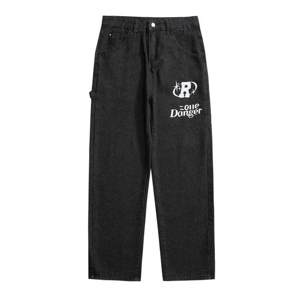 Harajuku Hip Hop Alphabet Hot Print Straight Pants Y2K Summer New Street Rock Mens Loose Wide Leg Retro JeansT250319