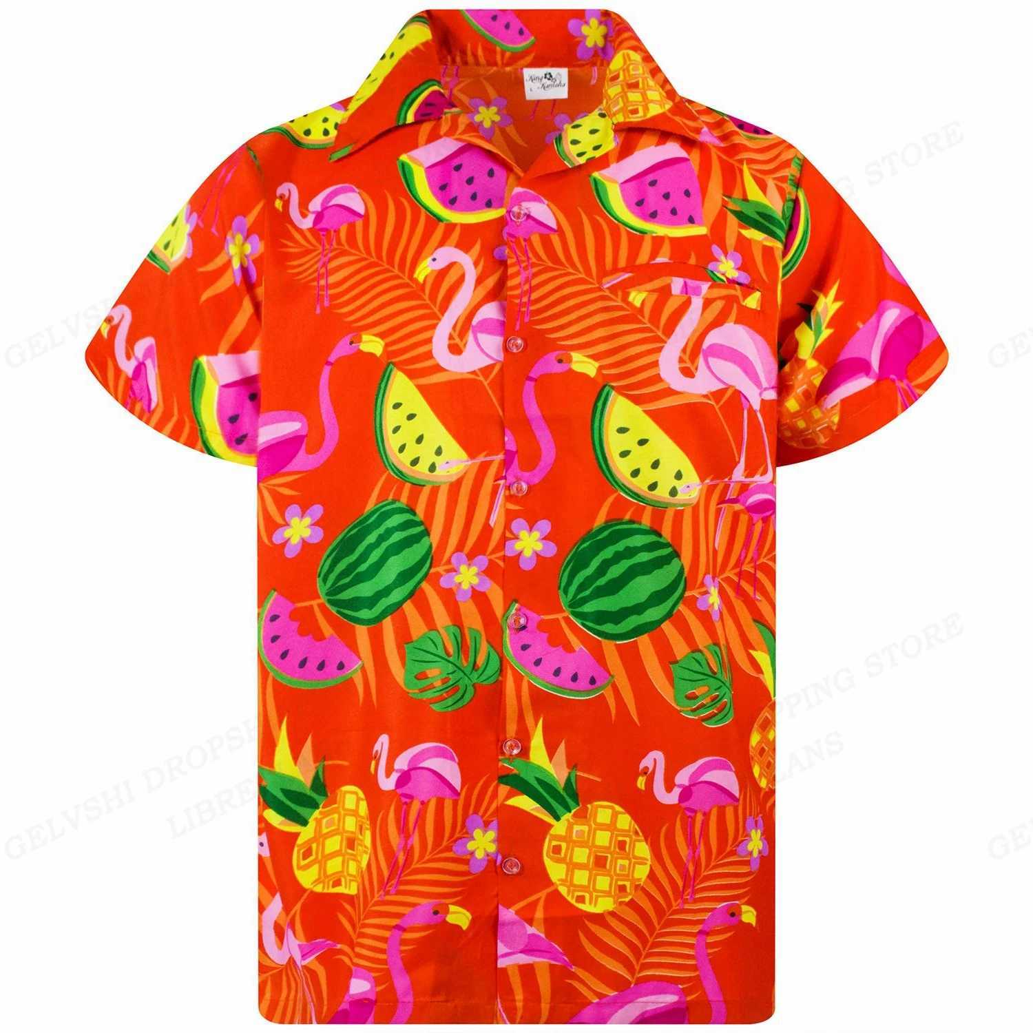 Flamingo Hawaiian Beach Shirt Summer Mens Shirt Tropical Leaf 3D Printed Shirt Mens Fashion Shirt Short Sleeve Voiceover M250320