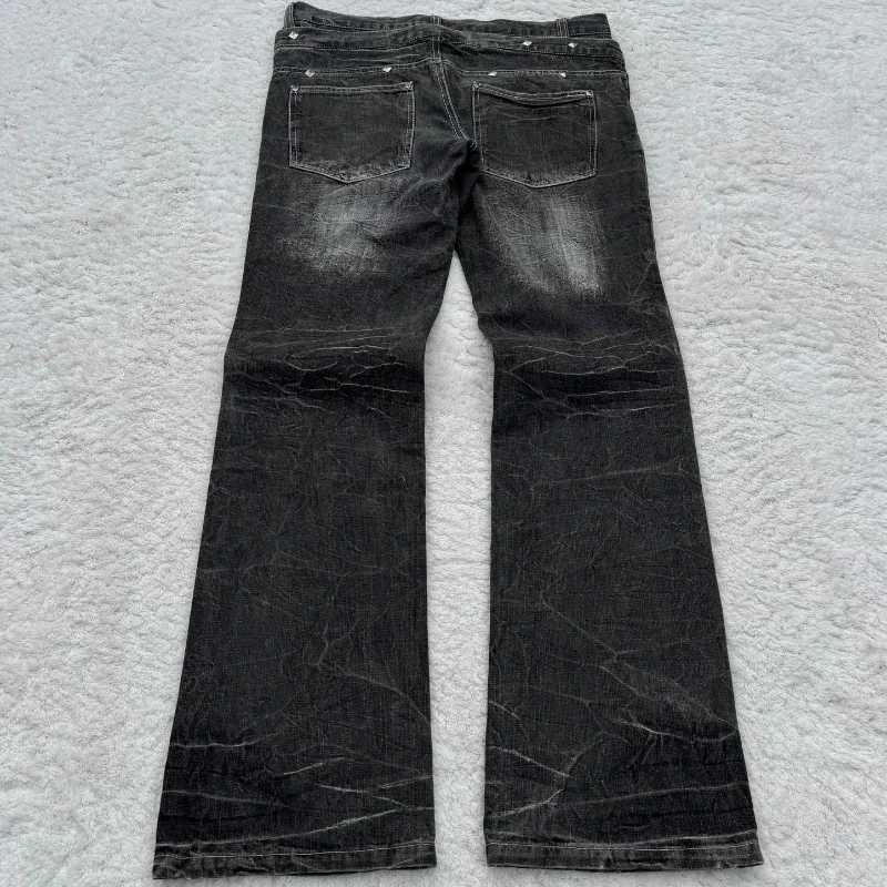 Y2K vintage jeans with damaged holes washed Gothic style jeans high-quality trend double waist adder mens pantsT250319