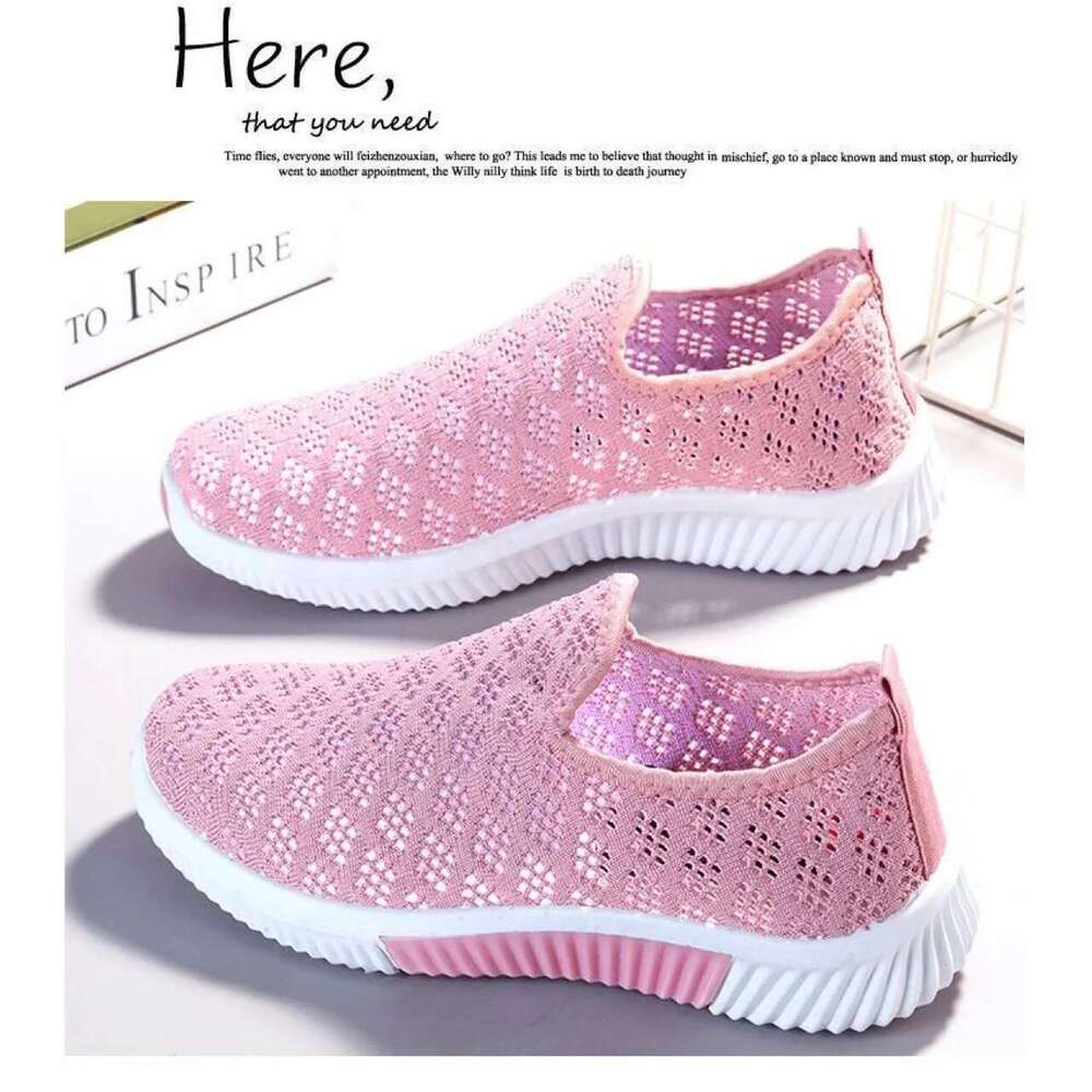 Summer Korean Mesh Comfortable Women Breathable Hollow Sports Walking Sneakers Casual Flat Ladies Solid Shoes 2023