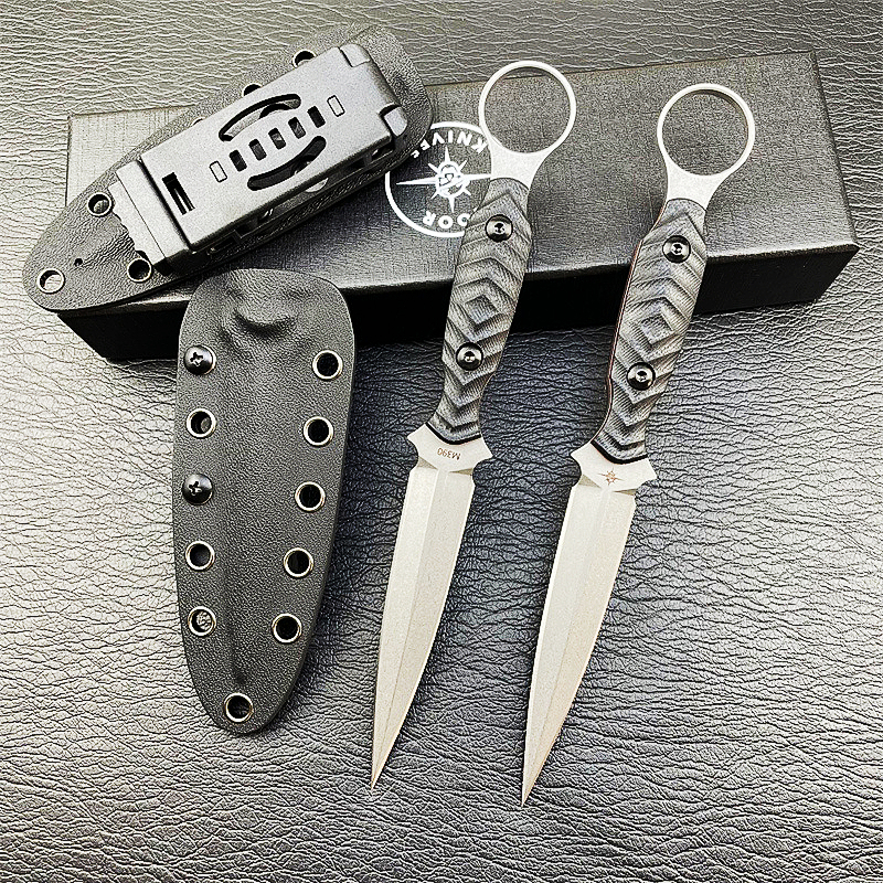 A7462 Survival Straight Knife 8Cr14Mov Stone Wash Double Edge Blade Full Tang GRN Handle Outdoor Camping Hiking Tactical Fixed Blade Knives