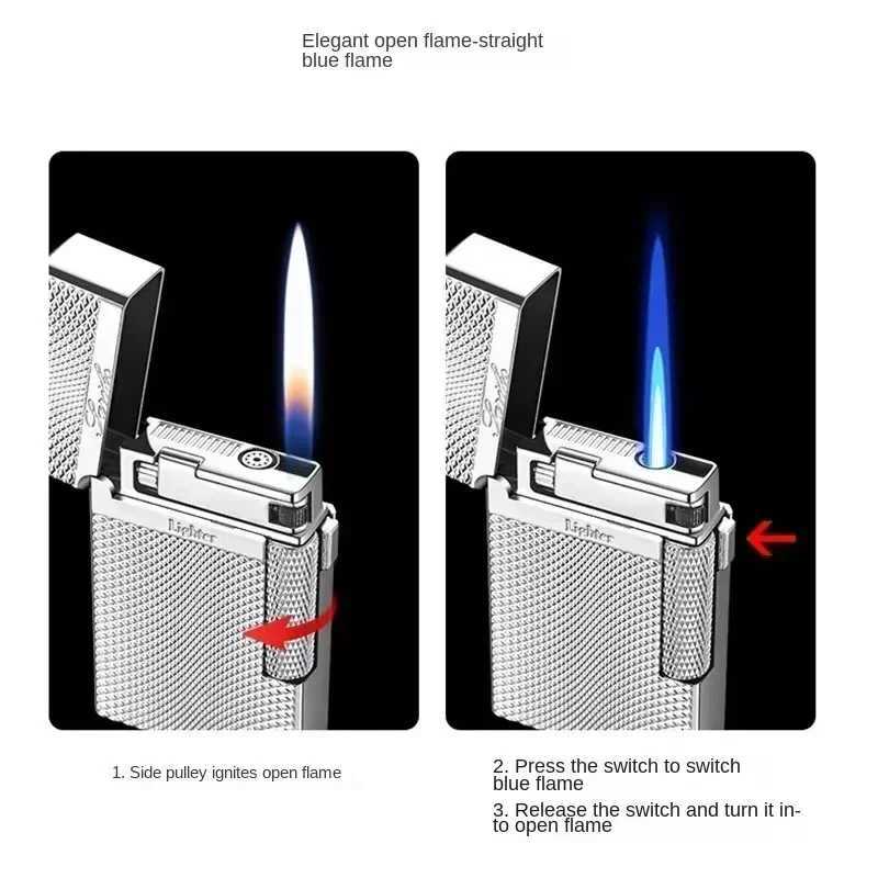 Metal windproof torch gas lamp dual flame butane cigarette lighter mens gift cigarette lighter accessories M250319
