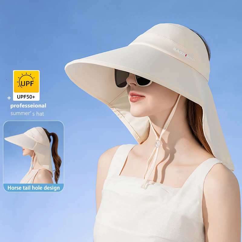 Xinbaoguan 100% Summer Big Eaves UV Protection Sun Hat with Shawl for Womens Outdoor Cycling Open Top Sun Hat 250320