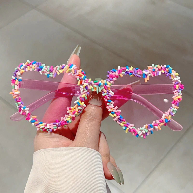KAMMPT Heart Shape Sunglasses with Colorful Jimmies Women Stylish Cute Beach Sun Glasses Trendy Original Vacation Casual Shades 250320