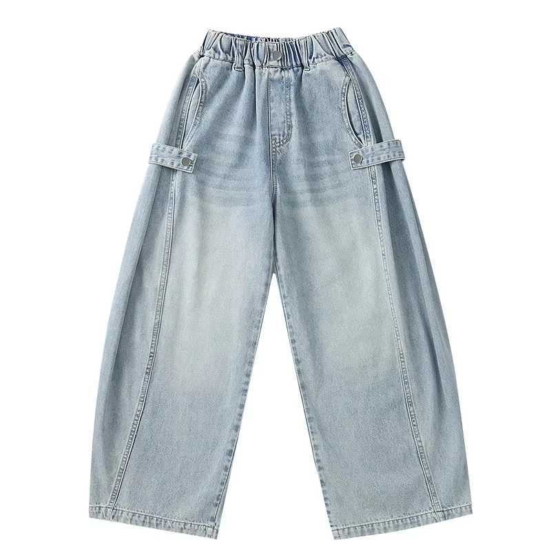 Spring New Teen Girls jeans high waisted wide leg pants casual style Trouser clothing loose fit for children Korean blue jeansT250326