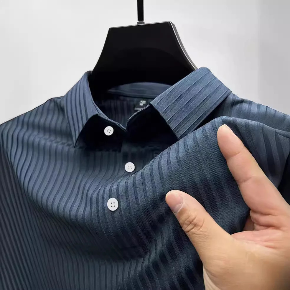Summer mens fashion casual POLO shirt collar striped mens trend comfortable sports polo shirt top 250319