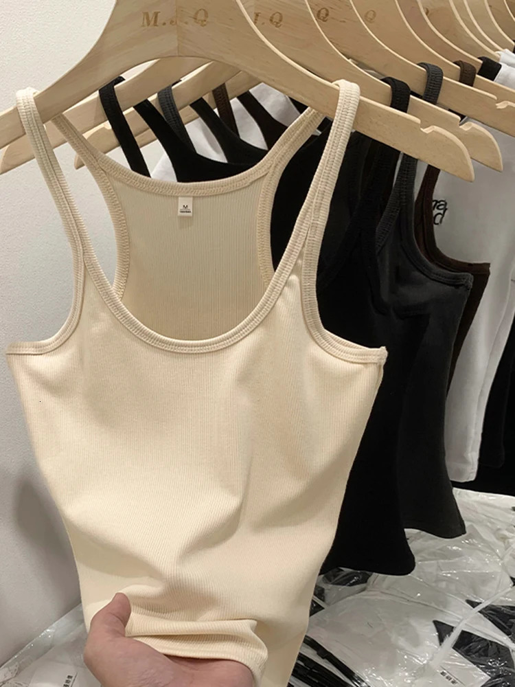 90s Cool s Streetwear Soft Tees Solid Color Basic Ribbed Knitted Tank Top Women Summer Vintage Sleeveless Camis 250320