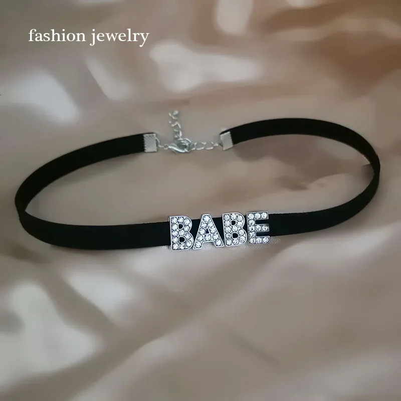 Fashion Rhinestone Letter Daddy Necklace Black Soft Leather Choker Collar Sexy Party Neck Jewelry DIY Custom Name Necklace Gift 250320