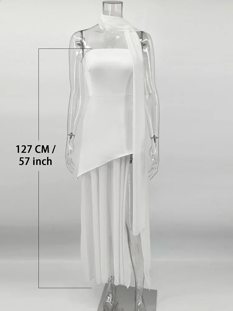 TARUXY Strapless Slit Long Dress With Ribbon Female Sleeveless Mesh Elegant Beach Vacation Dress Spring Women Dress 250319