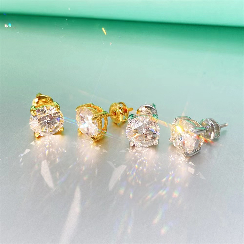 Hiphop 0.5-2ct D Color FL Sakura Cut Moissanite Stud Earrings Screw Back for Women Men 925 Silver Bling Diamond Earrings Gift