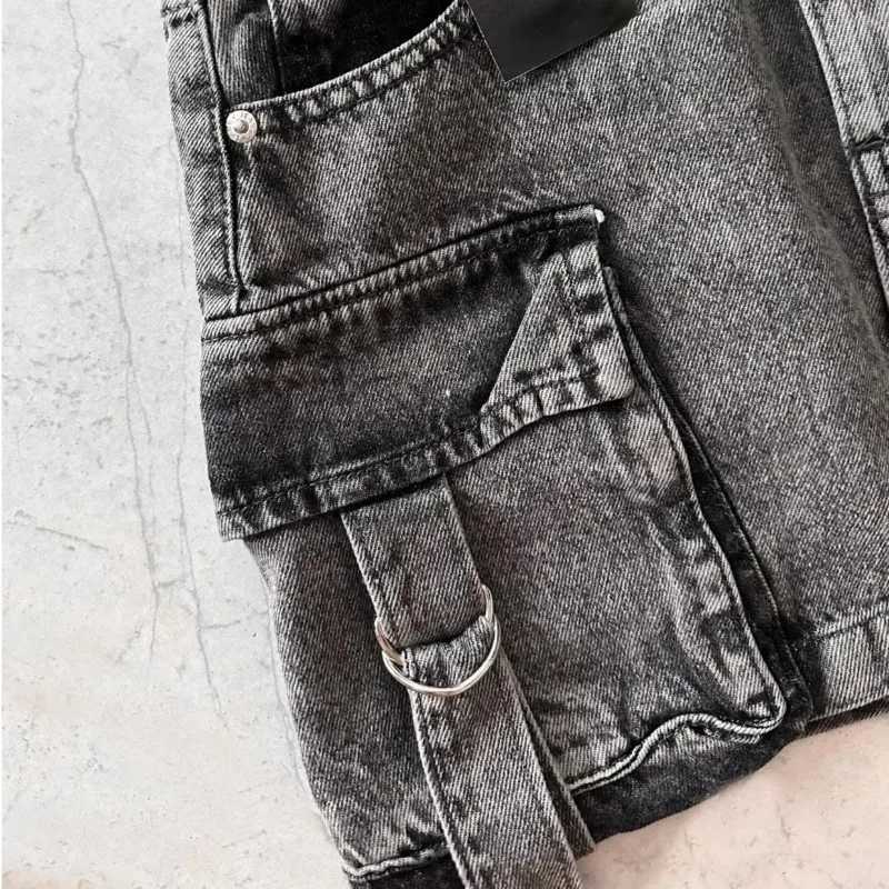 Y2K Harajuku denim ski suit casual loose fashionable Gothic style white vest zipper button solid hanging waist washing mini skiingXJ250320