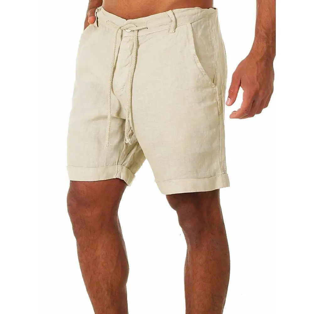 Solid Linen Shorts for Men Clothing Summer Casual Loose Shorts Fashion Street Style High Waist Pants Beach Shorts 250320