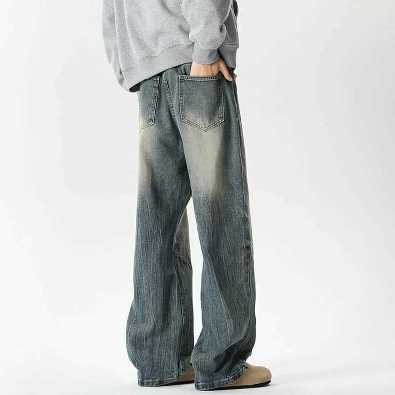 Mens luggage retro wide leg jeans mens designer spring and autumn casual denim pants fashionable straight leg high street denim TrousersT250319