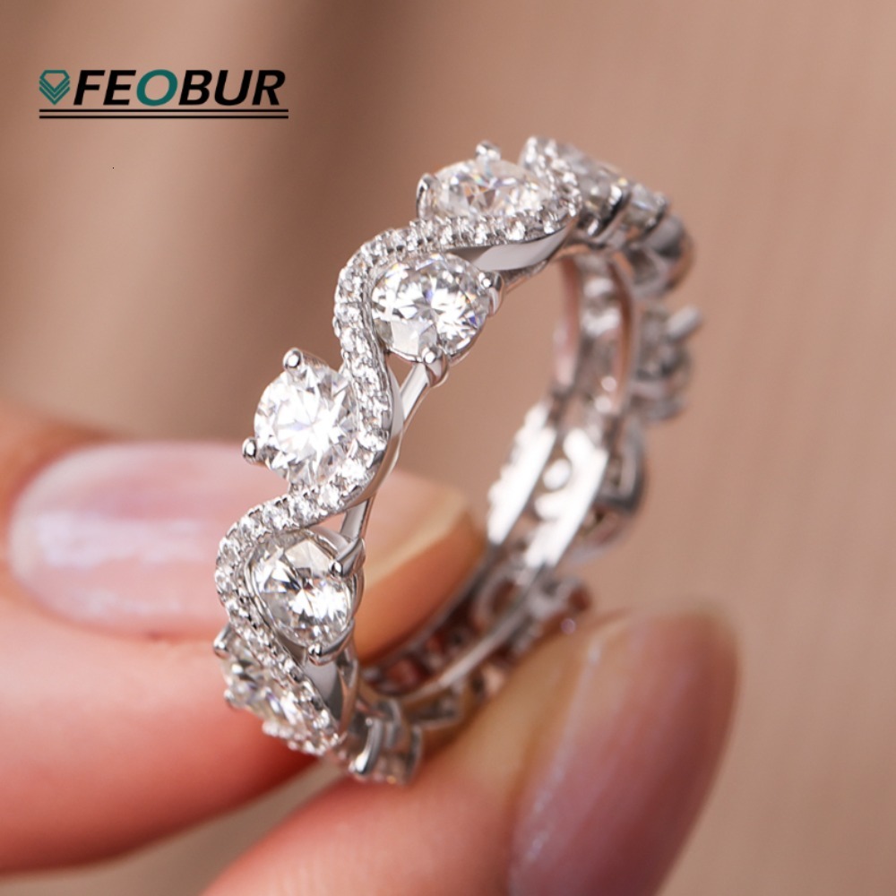 Luxury 4mm Moissanite Eternity Ring for Women 925 Sterling Silver Diamond Full Eternity Band Engagement Wedding Rings Jewelry