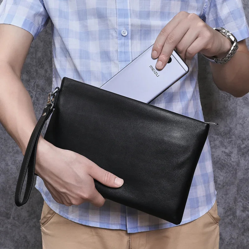 SENOFAN 2024 clutch bag mens envelope handbag leather sheepskin wallet business phone 250317