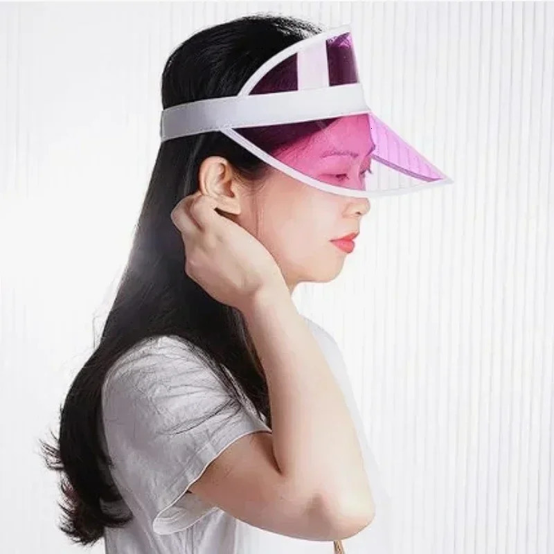 Outdoor Golf Cap Summer Plastic Visor Cap Tennis Beach Club Sun Visor Hat Pink UV-Resistant Plastic Adjustable Beach Sun Visor 250320