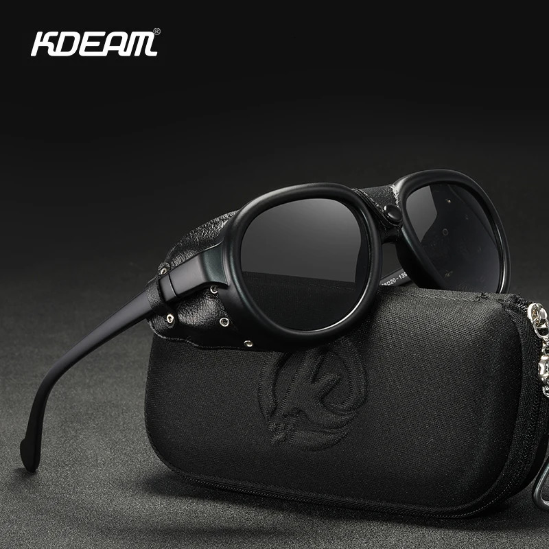 KDEAM Steampunk Pilot Sunglasses Men and Women Soft Leather Shield Glasses UV400 Protection KD2095 250318