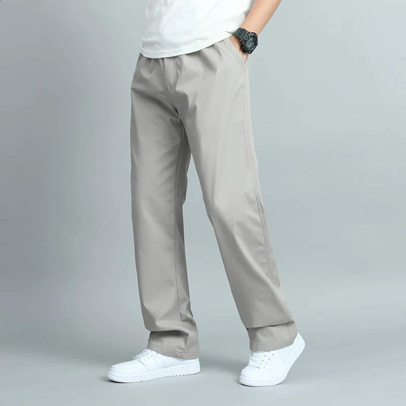 Large mens casual cotton pants loose fit straight with multiple pockets jogging summer and autumn 250319