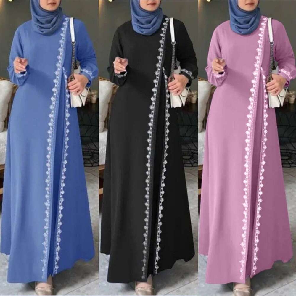 H726 # Muslim Lace Robe Dress, Fashionable Long Sleeved Vest, Women's Spring Casual Dress