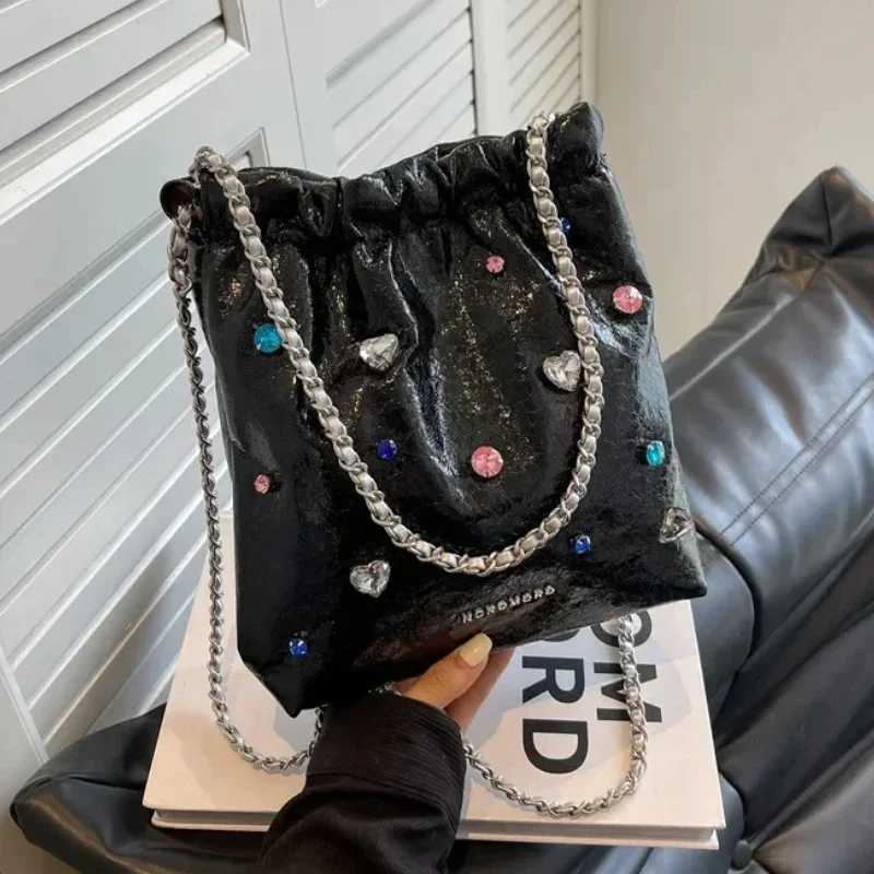 Y2K Korean Vintage Goth Black Hobo Aesthetic Star Girl Purse Handbag Shoulder Crossbody Messenger Cross Body Bags Women Y250319